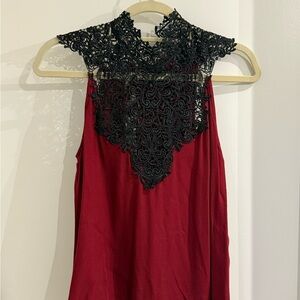 Red Lace-Trimmed Sleeveless Women's Top